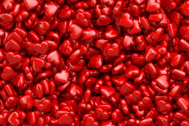 Background from red hearts, 3D rendering - Foto, Imagen
