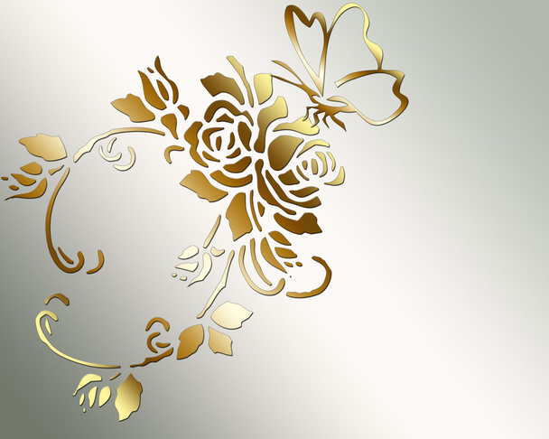 Gold rose and butterfly. - Vector, Image