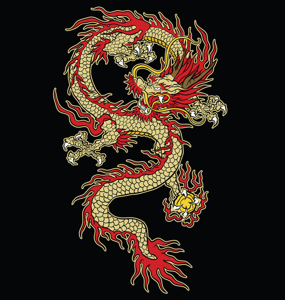 Tatuagem asiática dragão vetor design na cor
.  - Vetor, Imagem