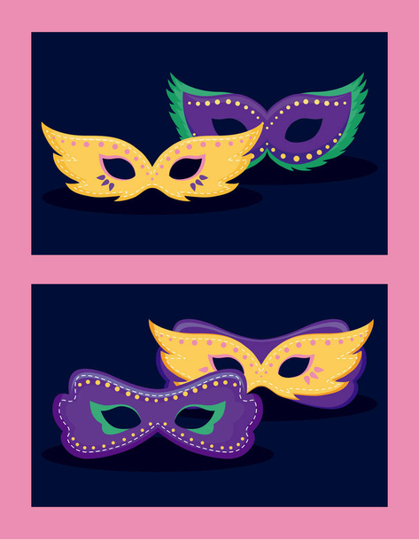 Mardi gras karta s maskami - Vektor, obrázek