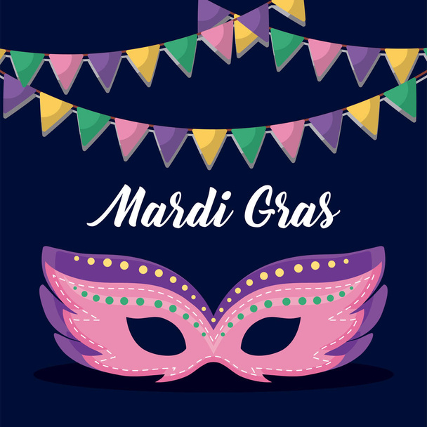 mardi gras card with mask - Vector, Image