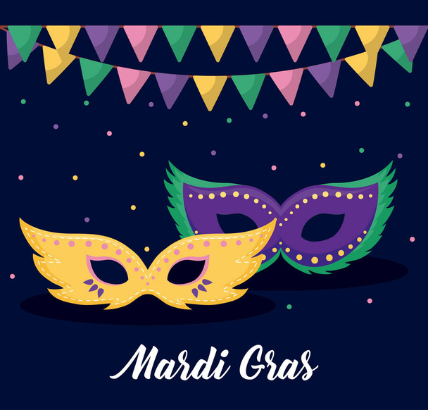 mardi gras card with masks - Vector, Image