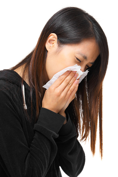 cold sneezing asian woman - Fotoğraf, Görsel