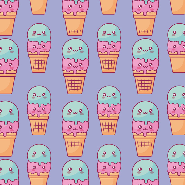 cute ice creams kawaii characters pattern - Vektor, obrázek