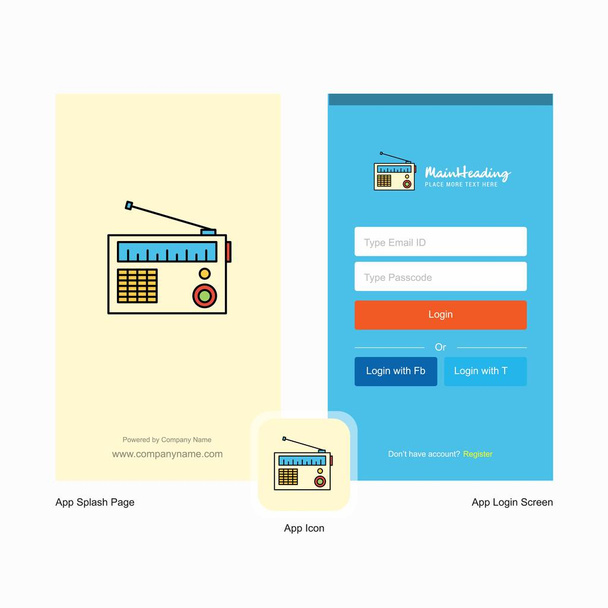 Company Radio Splash Screen and Login Page design with Logo template. Mobile Online Business Template - Vektor, Bild