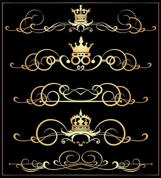 vector set. Victoriaanse rollen en kroon. Gouden decoratieve elementen. - Vector, afbeelding
