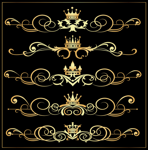 Vector set. Victorian Scrolls and crown. Gold decorative elements. - Vector, Image