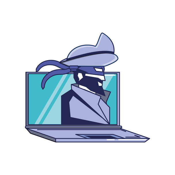 кибернетический пират с аватаром ноутбука
 - Вектор,изображение