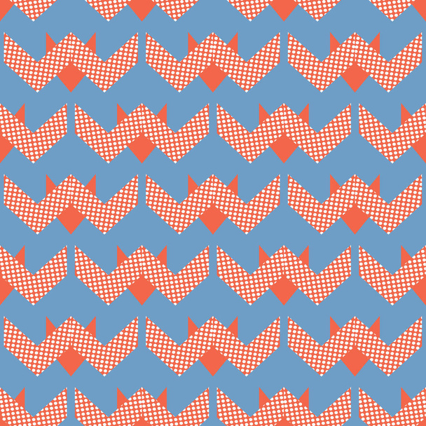Chevron Arrow Polka Dots Seamless Vector Pattern. 1950s Style Zig Zag Stripes Texture Illustration for Trendy Home Decor, Summer Fashion Prints, Wallpaper, Patterned Textiles. Packaging. Gift Wrap. - Vector, Image