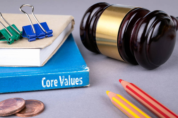 core values concept. blue book on a gray office table - Foto, Imagen
