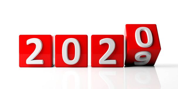 Uusi vuosi vaihtuu. Uusi vuosi 2020 numeroa punaiset kuutiot eristetty valkoisella pohjalla. 3d kuva
 - Valokuva, kuva