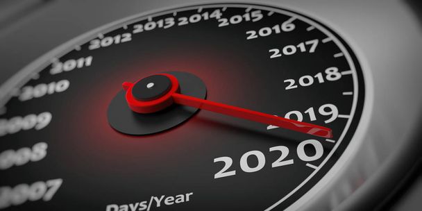 2020 новый год. Автомобильный спидометр, деталь крупного плана. 3d иллюстрация
 - Фото, изображение