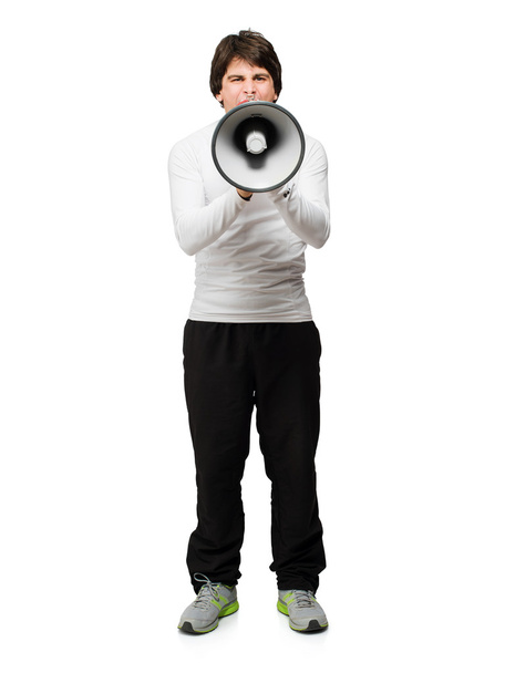 Young Man Shouting Through Megaphone - Foto, Bild