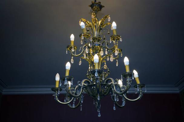 Classic vintage crystal chandelier lamp in contemporary house. - Photo, Image