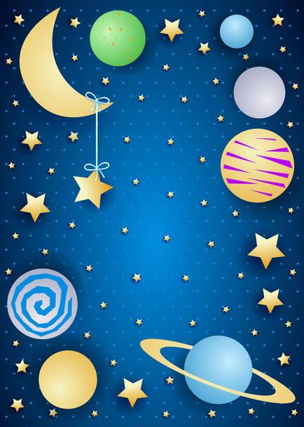 illustrazione vettoriale del cielo di notte con luna, pianeti e spazio di copia
 - Vettoriali, immagini