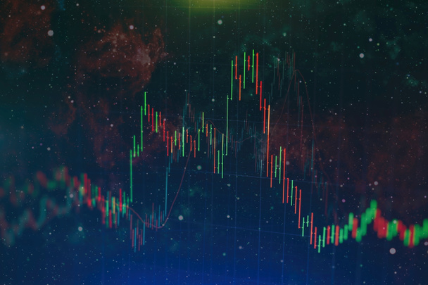фінансова таблиця свічок з лінійним графом та номерами акцій на градієнтному синьому кольоровому фоні
 - Фото, зображення