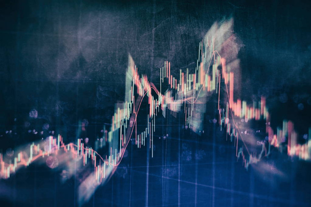 финансовая диаграмма подсвечника с линейным графиком и номерами акций на градиентно-синем фоне
 - Фото, изображение