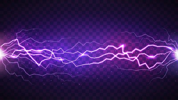 Vector realistic lightning isolated on dark transparent background - Vector, Image