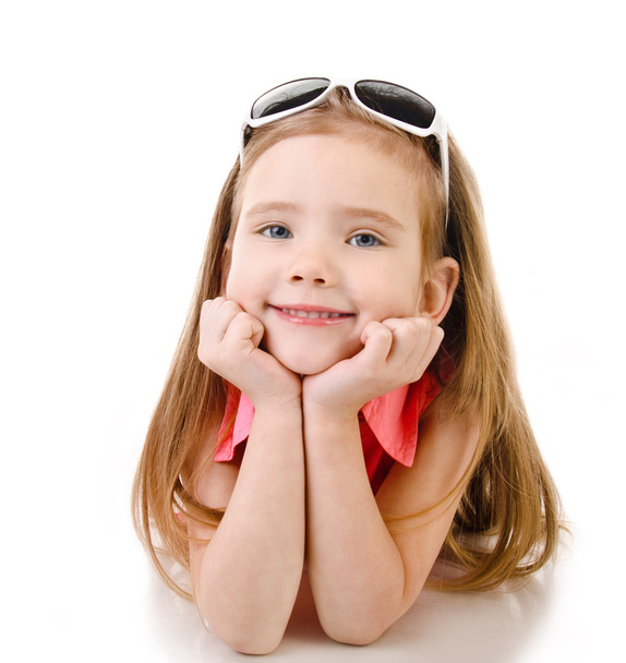 Portrait of smiling cute little girl isolated - Foto, Imagem