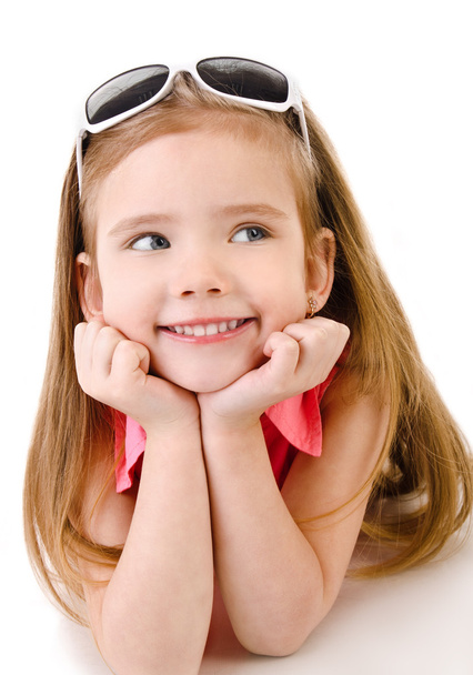 Portrait of smiling cute little girl isolated - Foto, Imagem