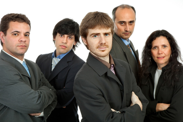 Робота бізнес-команди, ізольована на білому тлі, фокус на першій людині
 - Фото, зображення