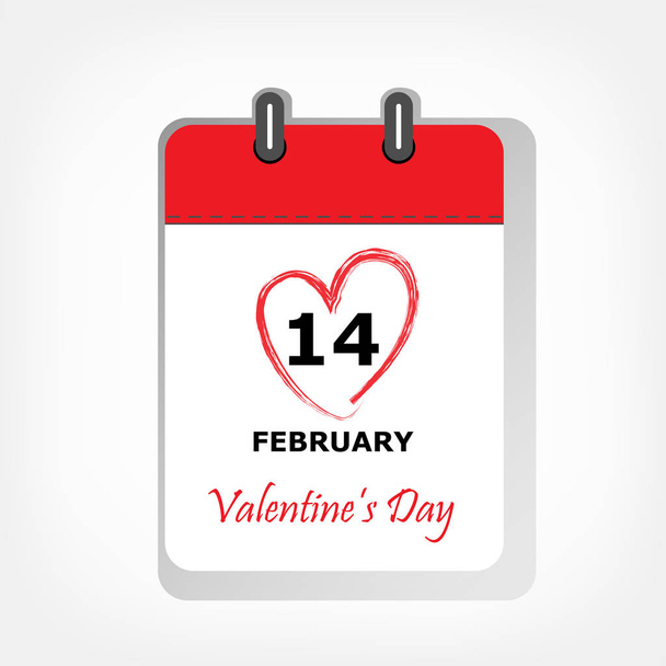 calendar sheet with 14 february Valentines day date circled in red heart shape, square vector illustration - Вектор, зображення