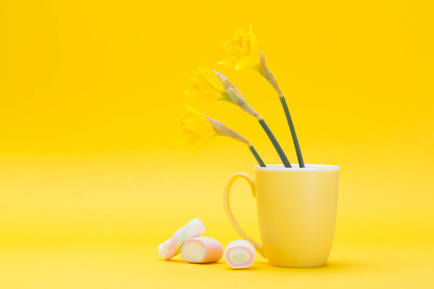 die Osterinstallation mit Marshmallows und Blumen - Foto, Bild