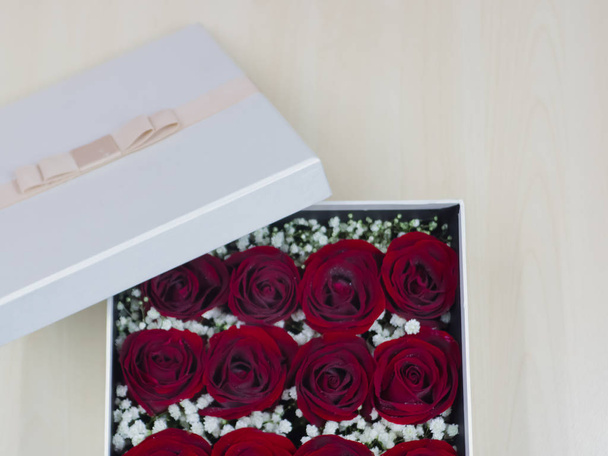 Romantic red roses, Preserved red roses in a box, Flower gift. - Foto, Imagem