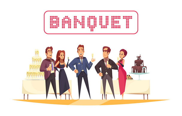 Banquet White Background Cartoon Illustration - Vector, Image