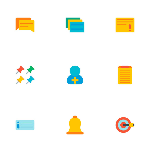 Набір піктограм керування завданнями символів плоского стилю з коментарями, різними пінами, ціллю та іншими піктограмами для дизайну логотипу вашого мобільного додатка
. - Фото, зображення