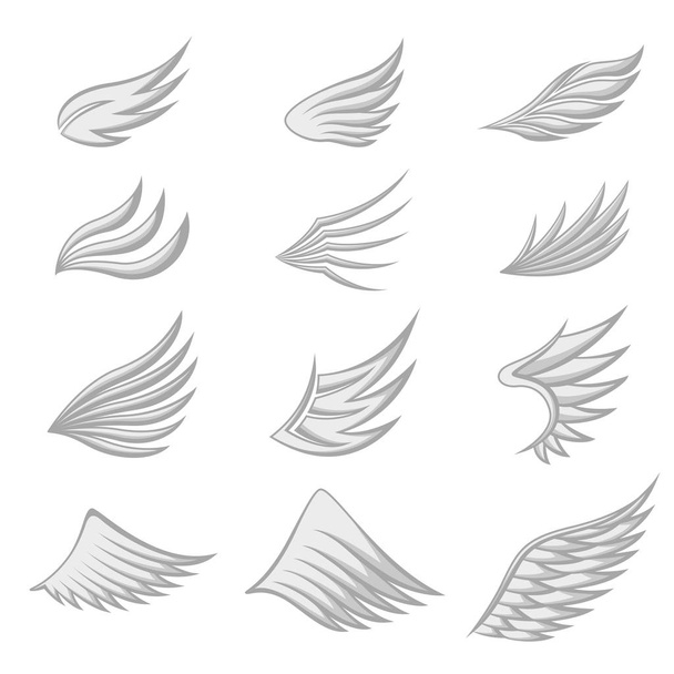 Satz von grauen Flügeln auf weißem Hintergrund - Vektor, Bild
