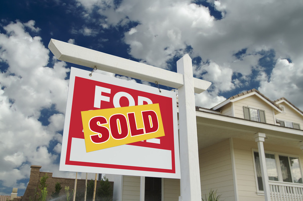 Sold Home For Sale Sign in Front of New - Fotografie, Obrázek