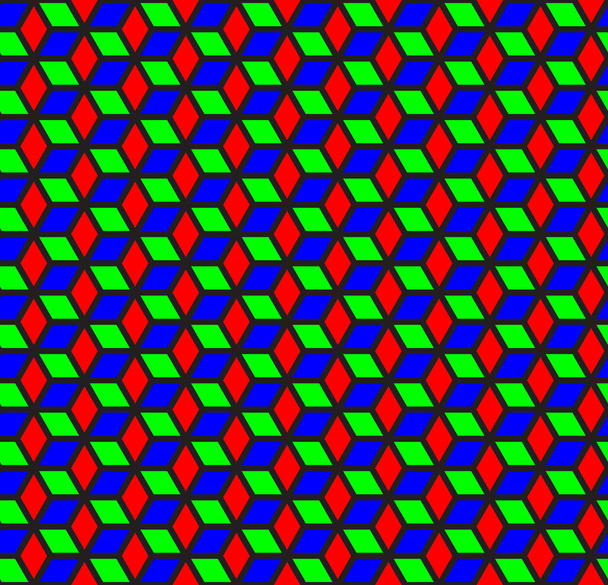 RGB-kleur spel kubieke naadloze patroon voor het afdrukken van huis, levendige retro banner met kubussen, geometrische print, geometrische abstracte 3d achtergrond. Vectorillustratie - Vector, afbeelding