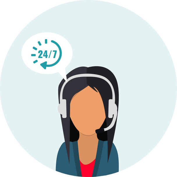 Call center service 24 hours. Operator consultant woman icon design.  Customer service icon. Vector illustrator - Vector, Image