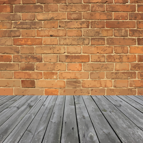 Brick wall and wooden floor background - Vector, Image