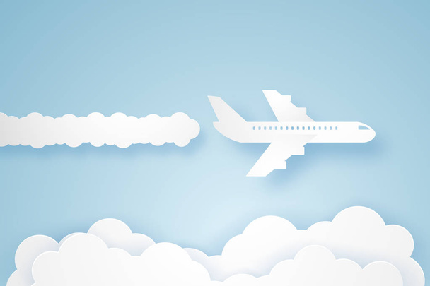 Αεροπλάνο που πετούν στον ουρανό, στυλ art χαρτί - Διάνυσμα, εικόνα