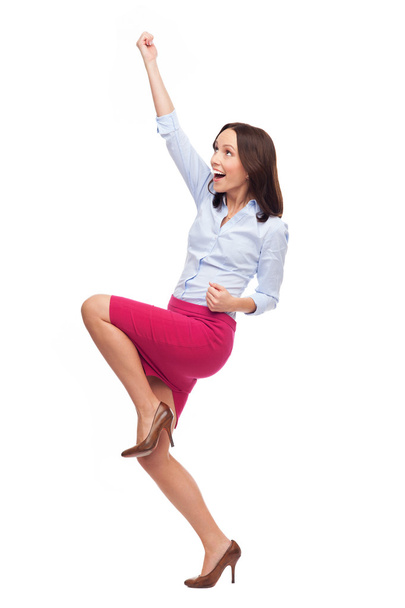 Excited woman with arms raised - Φωτογραφία, εικόνα