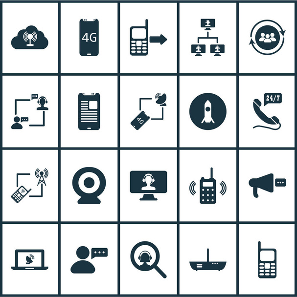 Connection icons set with online communication, mobile phone, outgoing and other magnifying elements. Isolated vector illustration connection icons. - Vector, Image