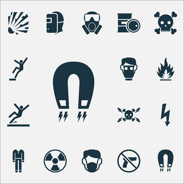 Icone di sicurezza con elementi radioattivi, respiratori, proibiti e altri elementi superficiali. Isolate icone di sicurezza illustrazione
. - Foto, immagini