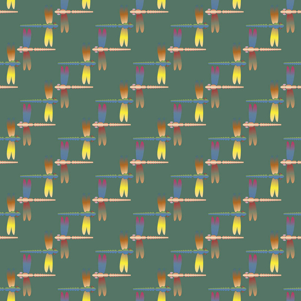 dekorative farbige nahtlose Muster mit niedlichen Libellen - Vektor, Bild
