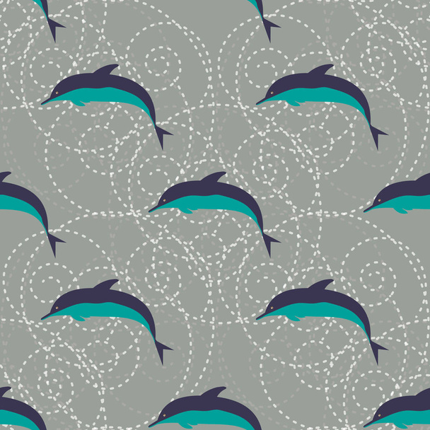 Seamless texture with a flock of dolphins under water, illustration for background - Vector, imagen