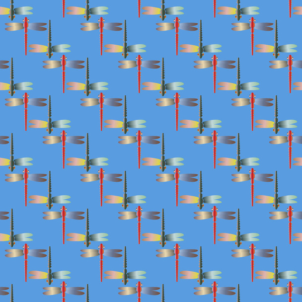 dekorative farbige nahtlose Muster mit niedlichen Libellen - Vektor, Bild