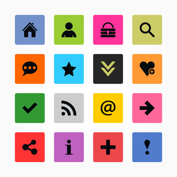 16 icona di colori popolari con segno di base. Semplice arrotondato pulsante internet di forma quadrata su sfondo grigio
. - Vettoriali, immagini