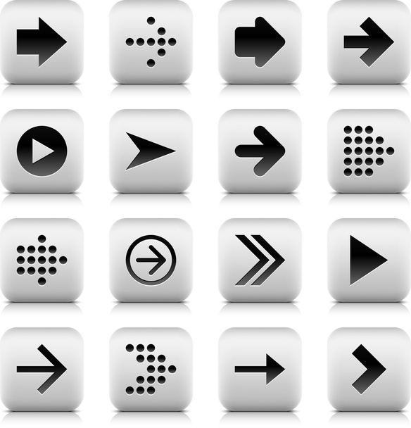 16 γυαλιστερή κουμπί με μαύρο βέλος - Διάνυσμα, εικόνα