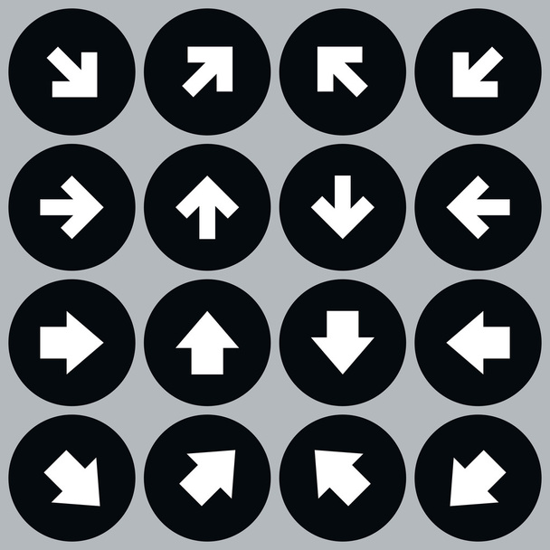 Icono de flecha conjunto sólido, llano, signo web de color monocromo. Botón de forma de círculo mínimo simple sobre fondo gris
. - Vector, Imagen