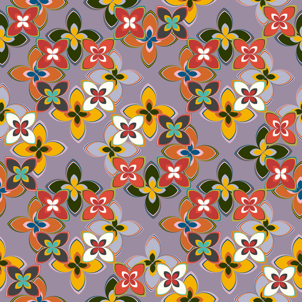 Geometric multicolor seamless pattern with flowers, vector illustration  - Вектор,изображение