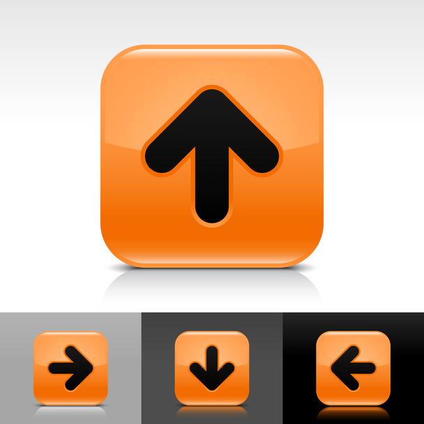 黒い矢印記号とオレンジ色の光沢のある web ボタン - ベクター画像