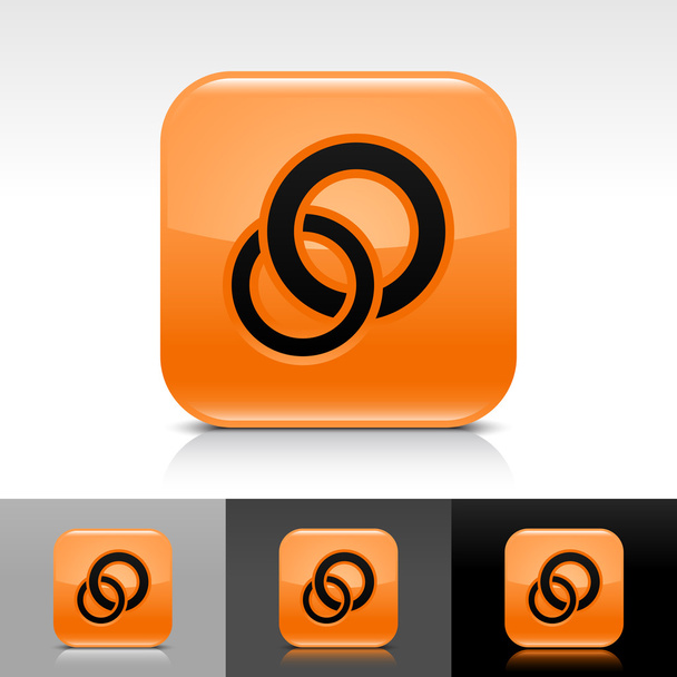 Oranje glossy web internet knop met zwarte cirkels pictogram web teken - Vector, afbeelding