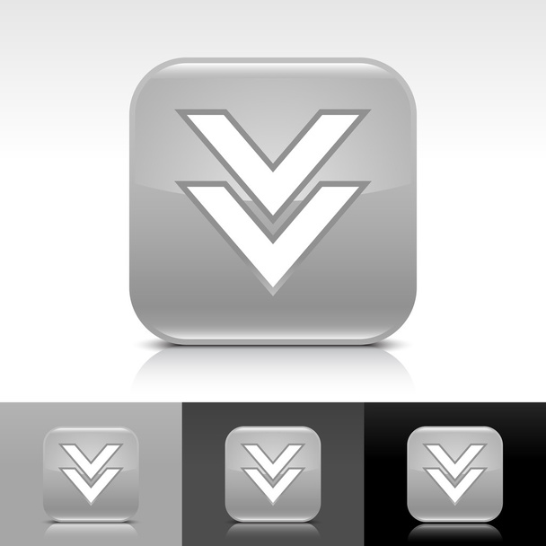 Сіра глянцева веб-кнопка з білою стрілкою для завантаження
 - Вектор, зображення