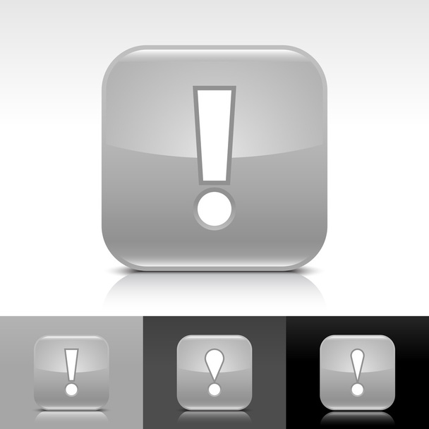 白い感嘆符記号の付いた灰色の光沢があるウェブ ボタン - ベクター画像